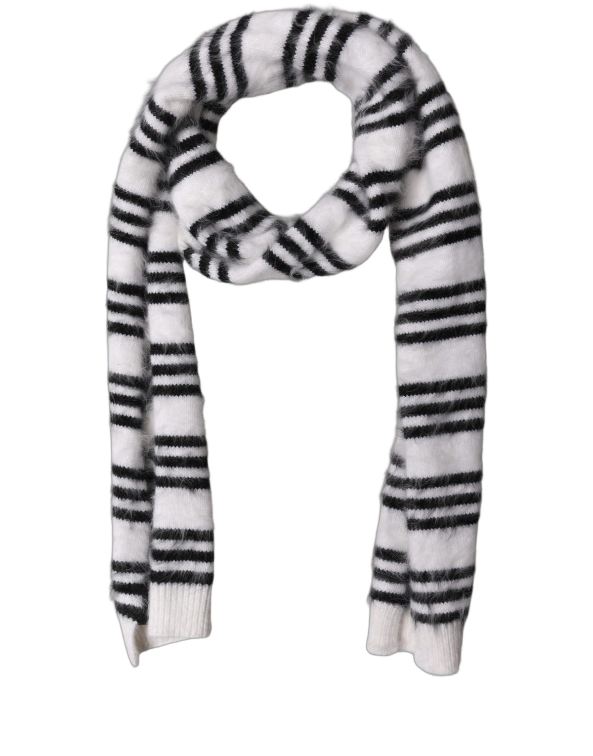 Dolce & Gabbana White Black Striped Skinny Neck Warmer Women's Scarf