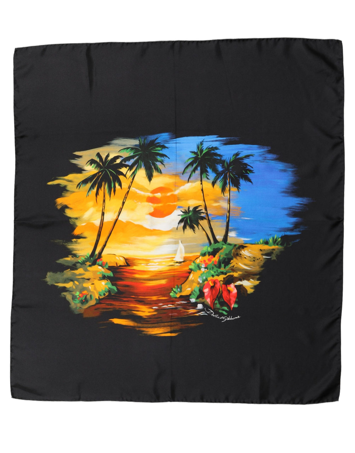 Dolce & Gabbana Black Tropical Sunset Square Foulard Women's Scarf
