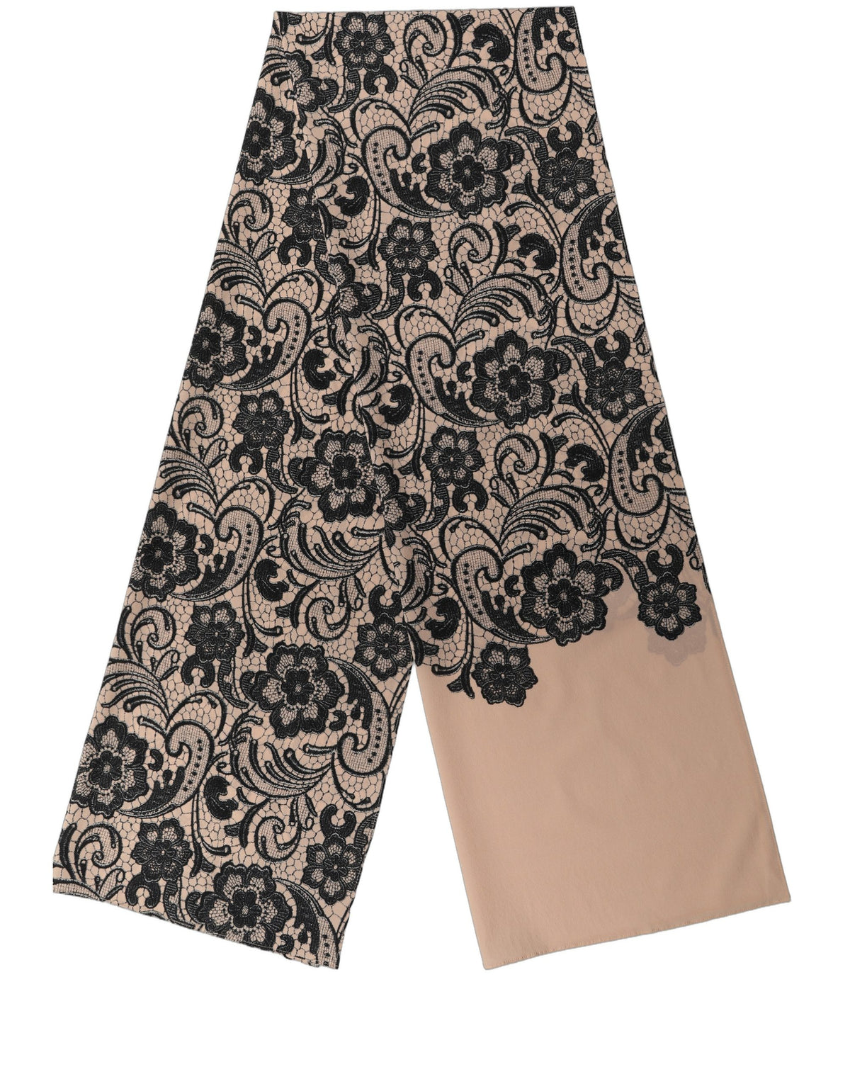 Dolce & Gabbana Black Beige Floral Lace Silk Neck Shawl Women's Scarf