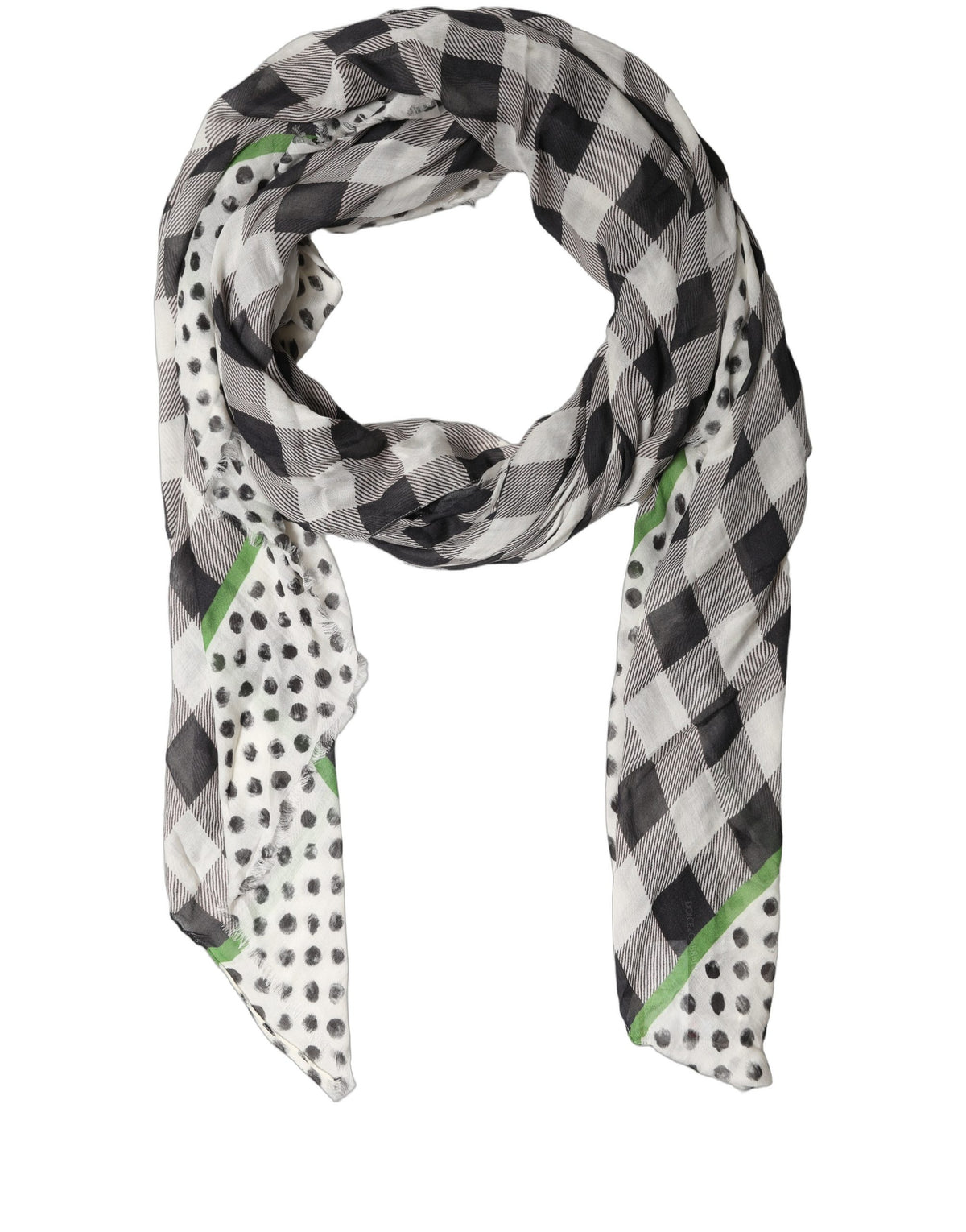 Dolce & Gabbana Black White Napoli Modal Check Shawl Women's Scarf