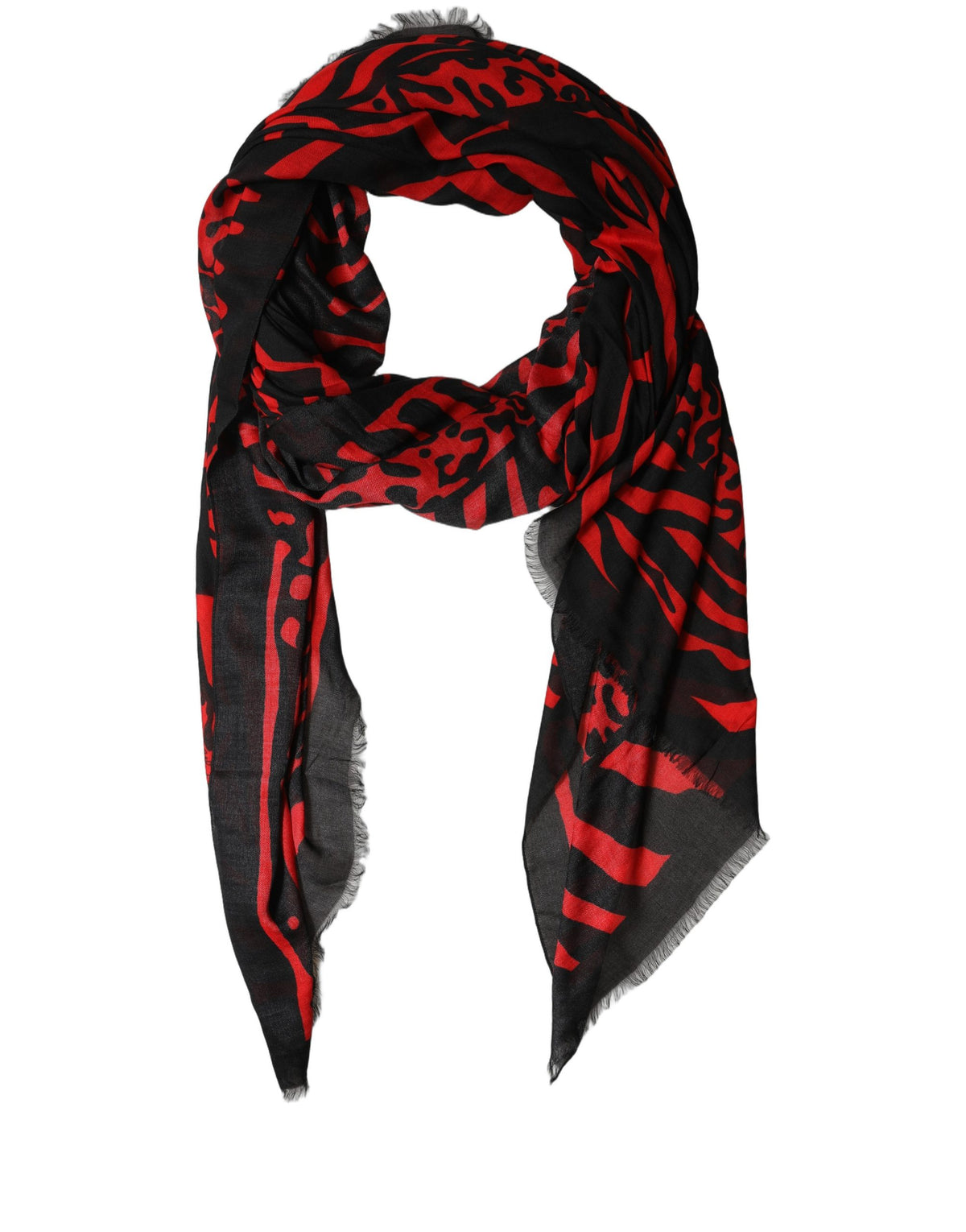 Dolce & Gabbana Black Red Printed Modal Neck Shawl Women's Scarf