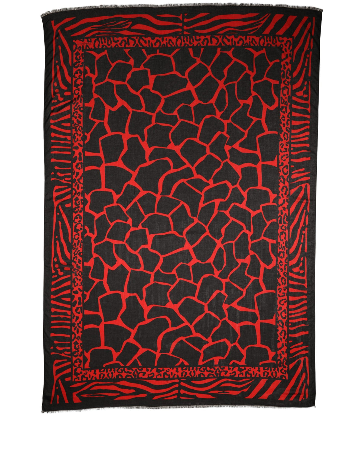 Dolce & Gabbana Black Red Printed Modal Neck Shawl Women's Scarf