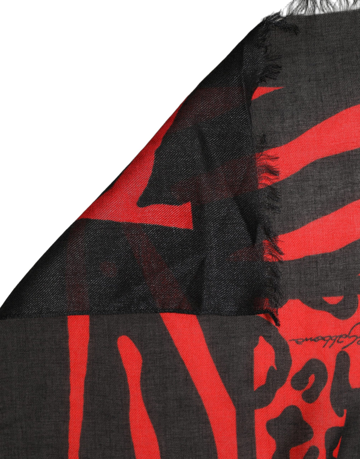 Dolce & Gabbana Black Red Printed Modal Neck Shawl Women's Scarf