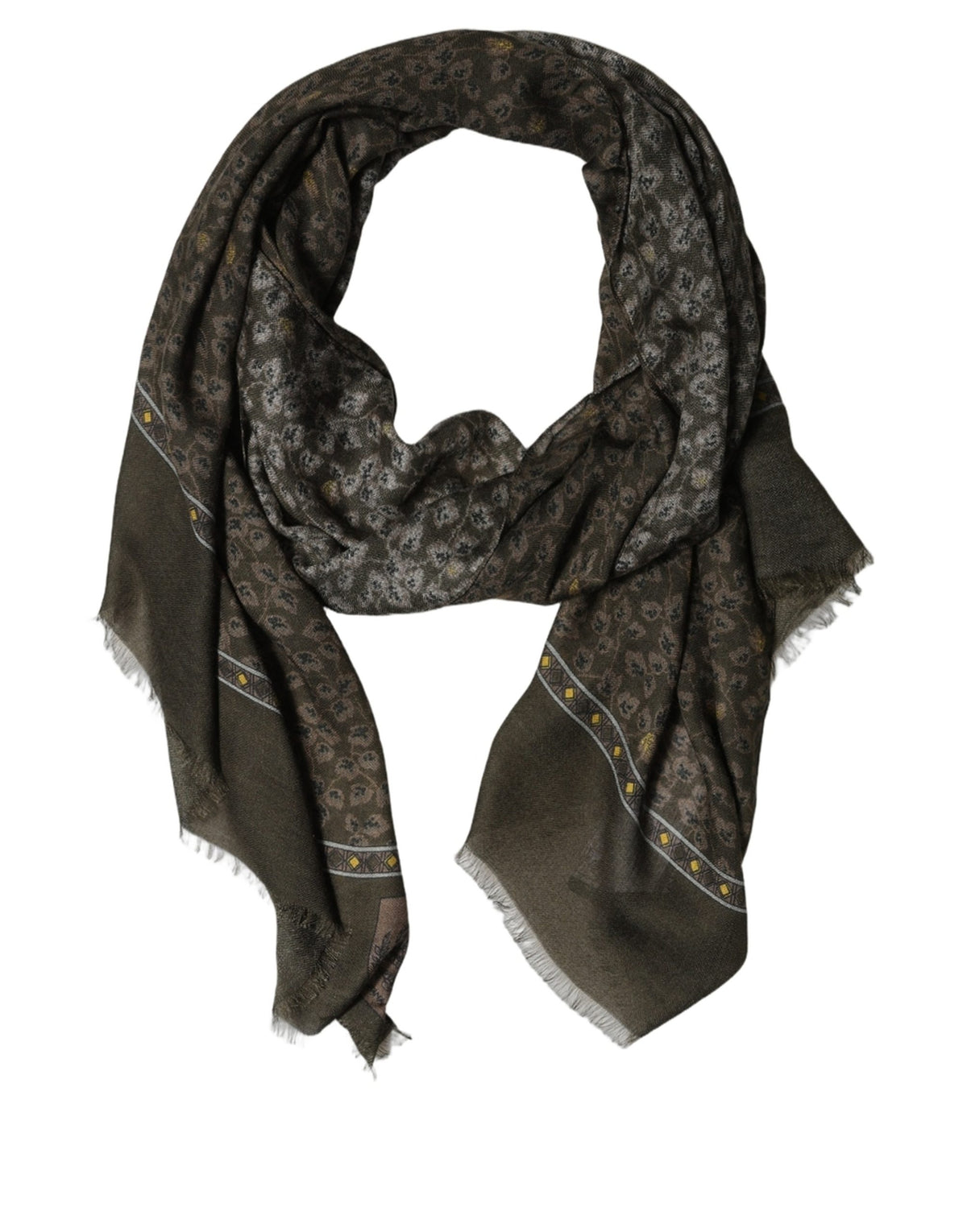 Dolce & Gabbana Olive Green Cotton Floral Neck Shawl Women's Scarf (Pre-Owned)