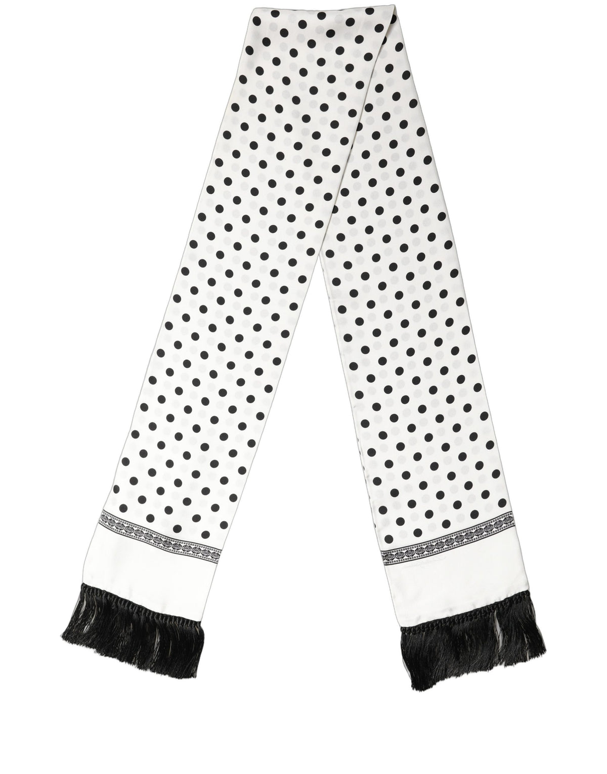 Dolce & Gabbana White Black Polka Dot Fringed Shawl Women's Scarf