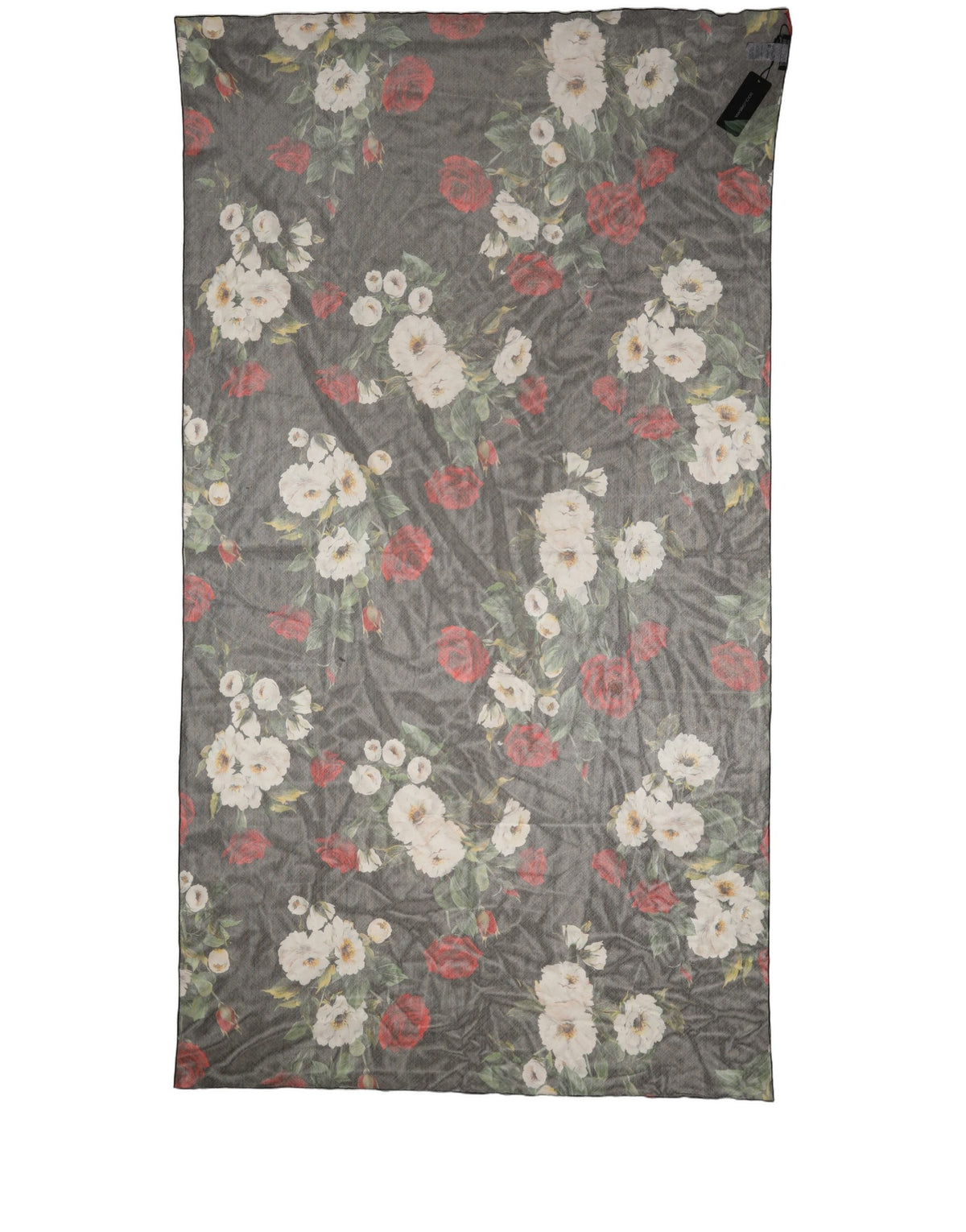Dolce & Gabbana Black Floral Print Cotton Shawl Stole Women's Scarf