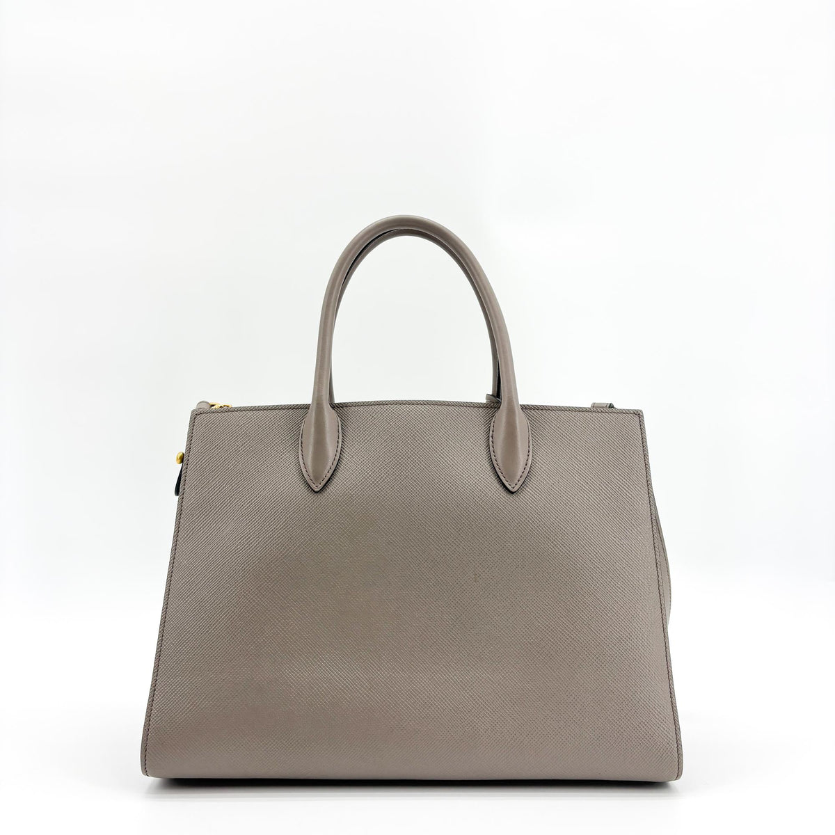 Prada Side Pleat Saffiano Leather Gray Leather Tote Bag Bag (Pre-Owned)