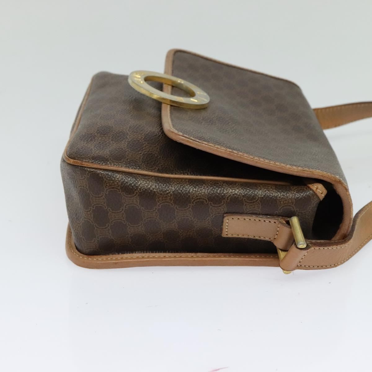 Celine Vintage Macadam Circle Logo Canvas And Leather Brown Canvas Shoulder Bag Bag (Pre-Owned)