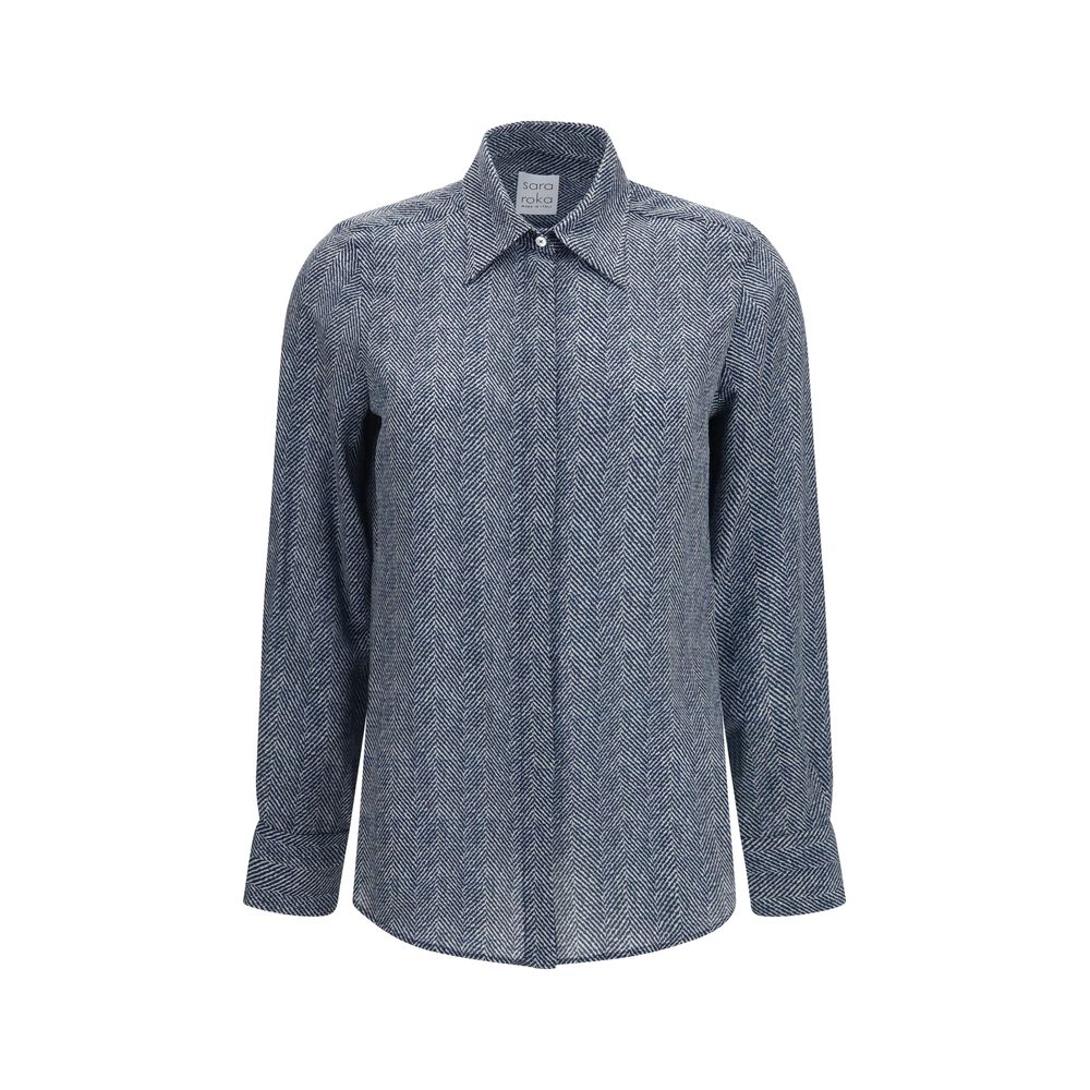 Sara Roka Blue Silk Pattern Women's Shirt