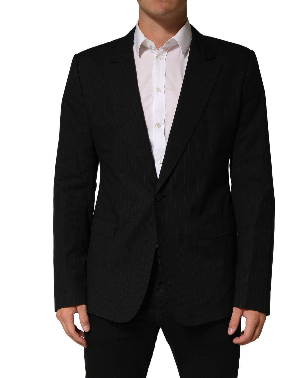 Dolce & Gabbana Black Pinstripe Men Single Breasted Men's Jacket