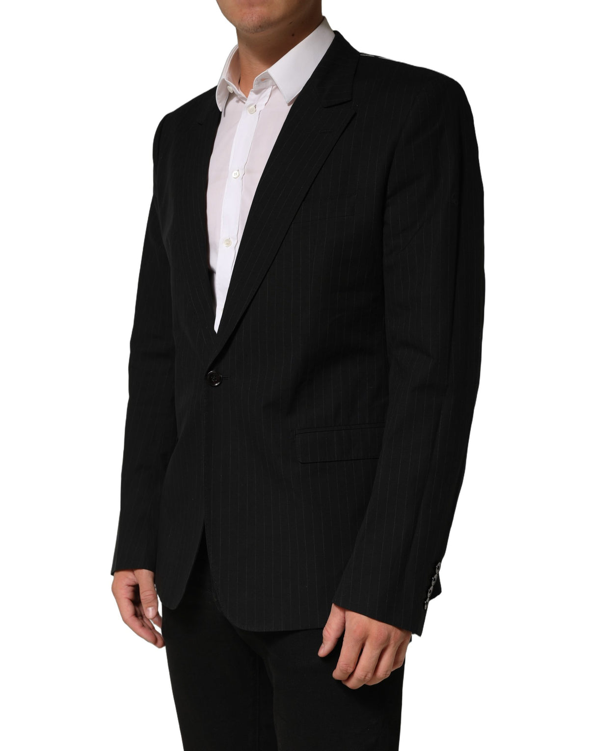 Dolce & Gabbana Black Pinstripe Men Single Breasted Men's Jacket