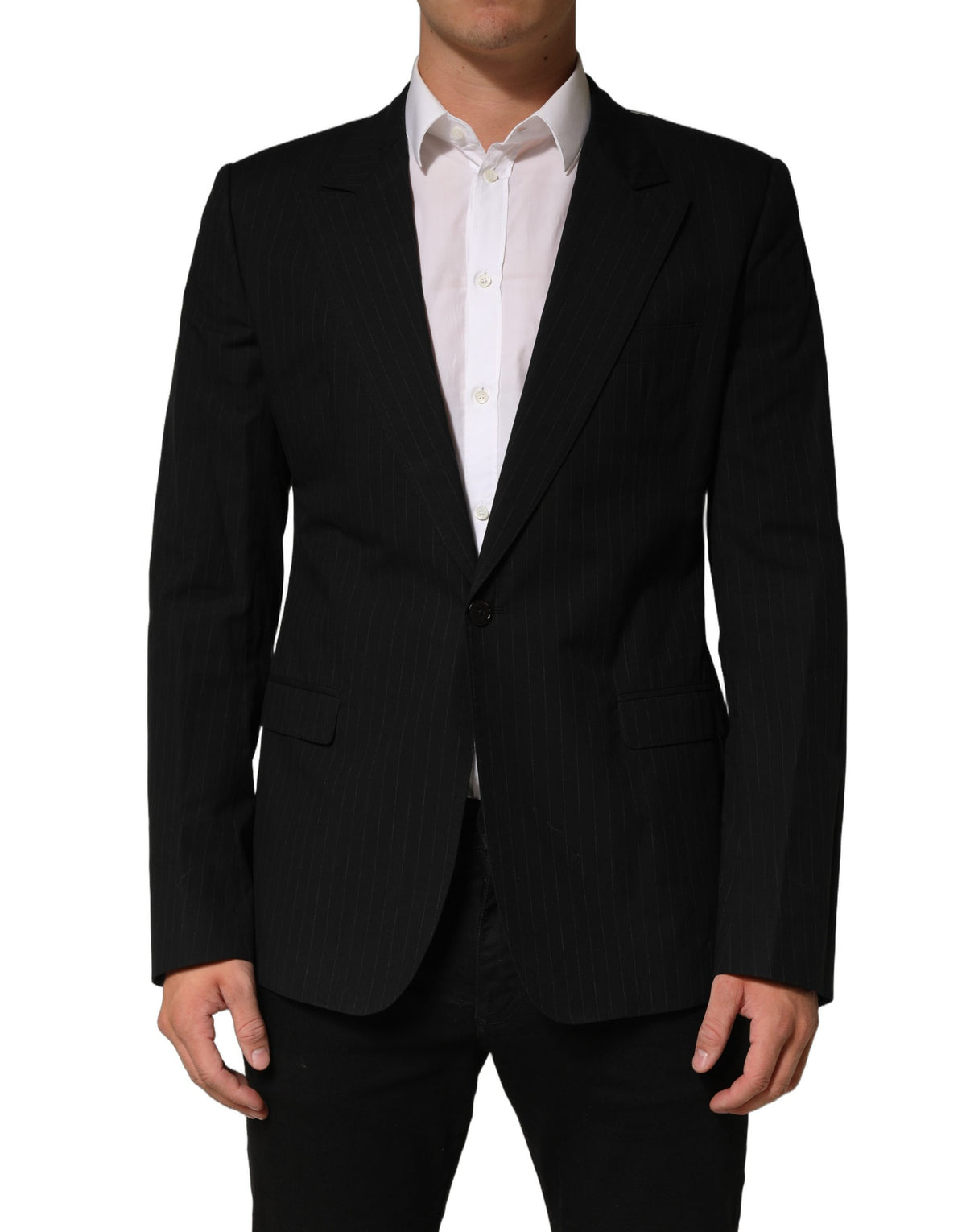 Dolce & Gabbana Black Pinstripe Men Single Breasted Men's Jacket