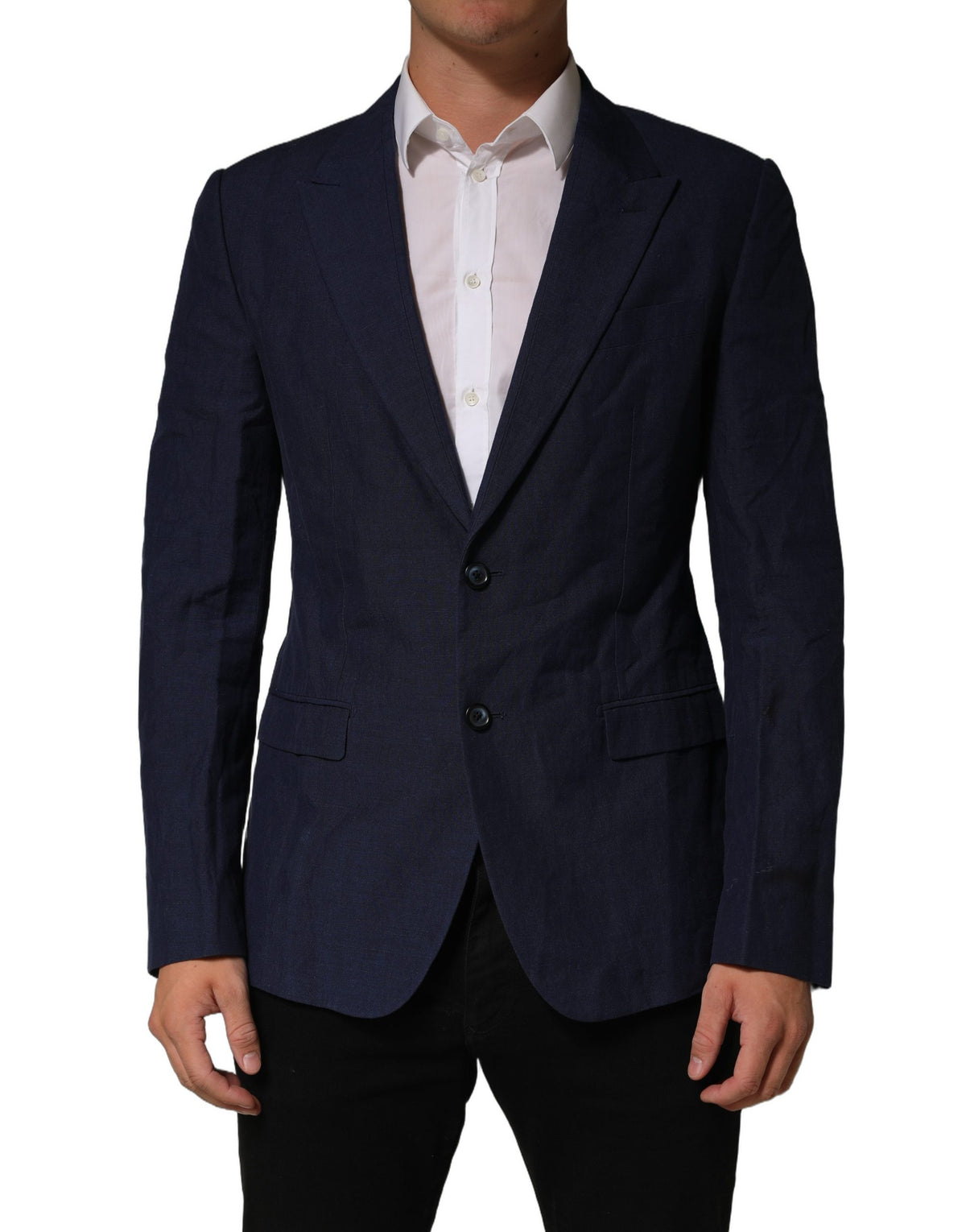 Dolce & Gabbana Dark Blue Flax Men Single Breasted Women's Jacket (Pre-Owned)