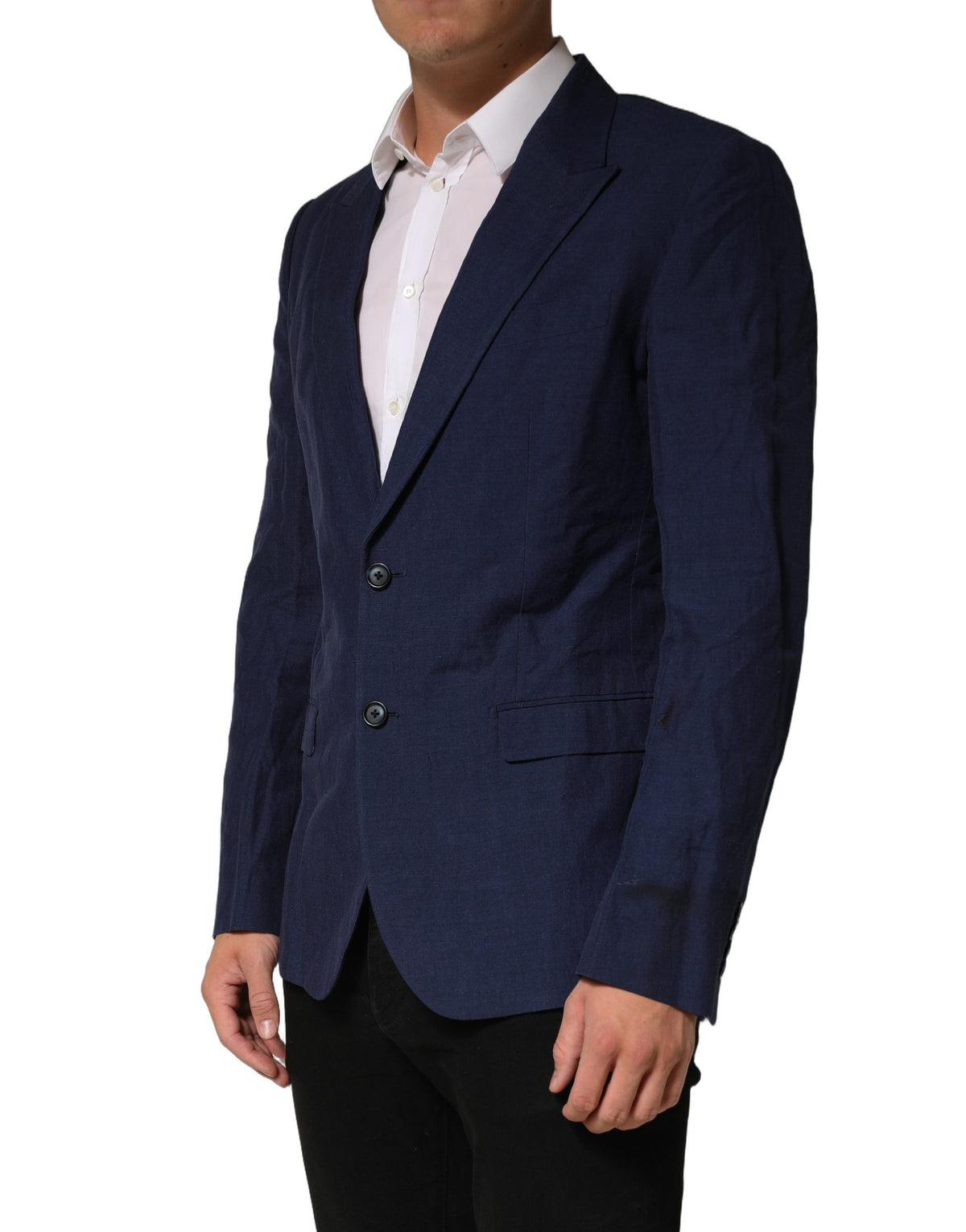 Dolce & Gabbana Dark Blue Flax Men Single Breasted Women's Jacket (Pre-Owned)