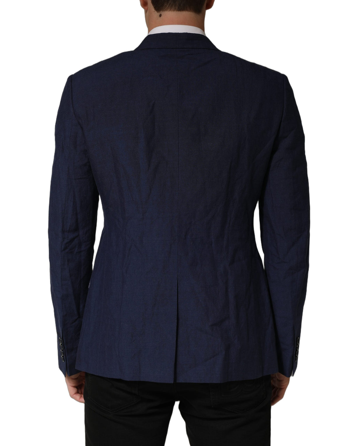 Dolce & Gabbana Dark Blue Flax Men Single Breasted Women's Jacket (Pre-Owned)