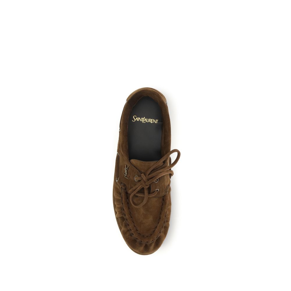 Saint Laurent Brown Suede Leather Slip-On Women's Loafers
