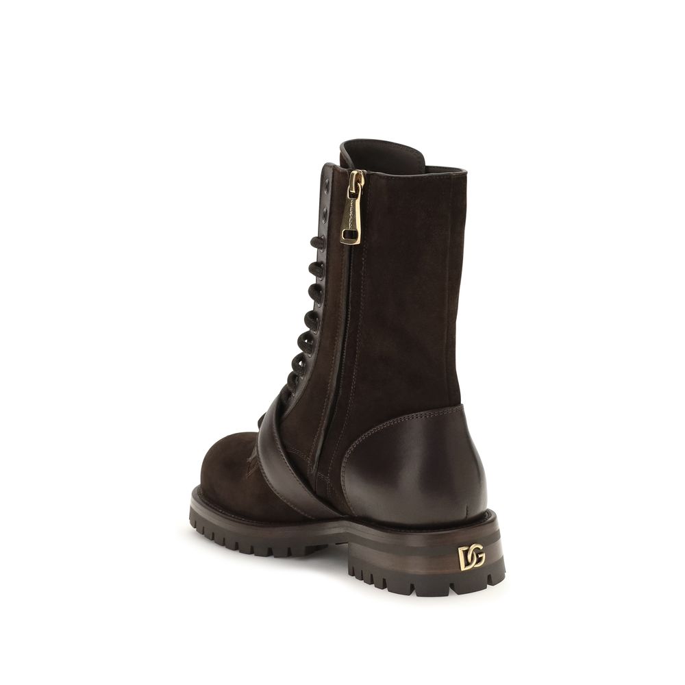Dolce & Gabbana Black Calf Leather Bos Taurus Lace-Up Women's Boots