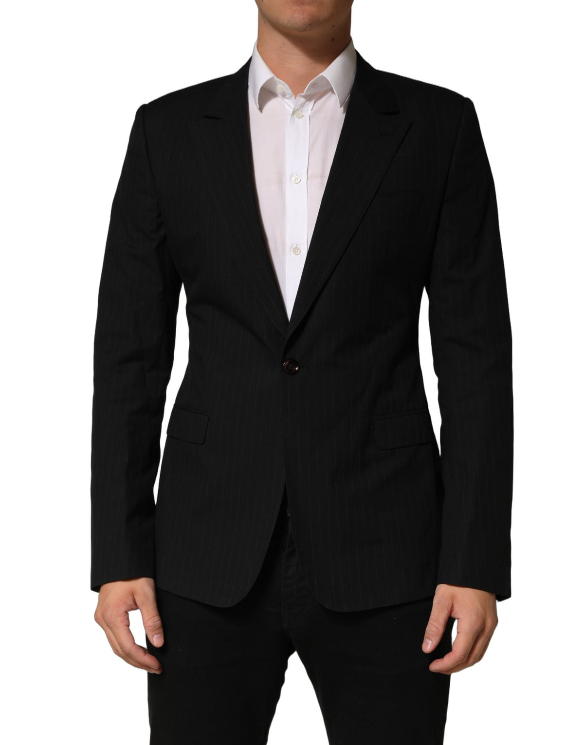 Dolce & Gabbana Black Pinstripe Men Single Breasted Men's Jacket