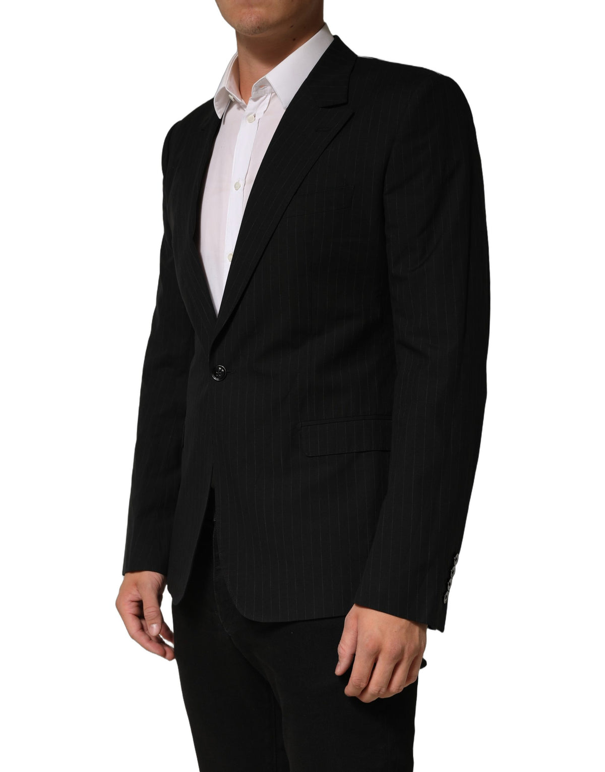 Dolce & Gabbana Black Pinstripe Men Single Breasted Men's Jacket