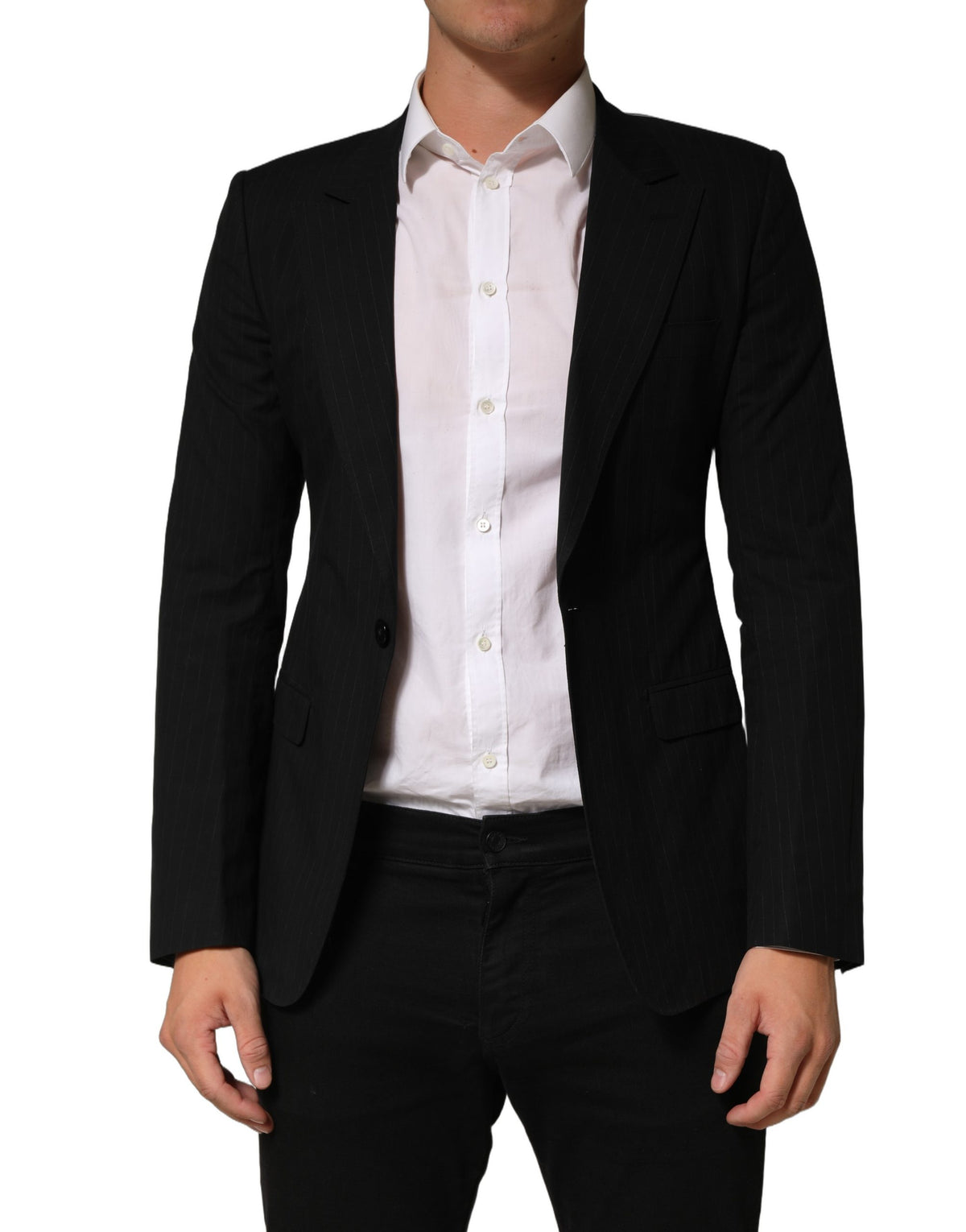 Dolce & Gabbana Black Pinstripe Men Single Breasted Men's Jacket (Pre-Owned)