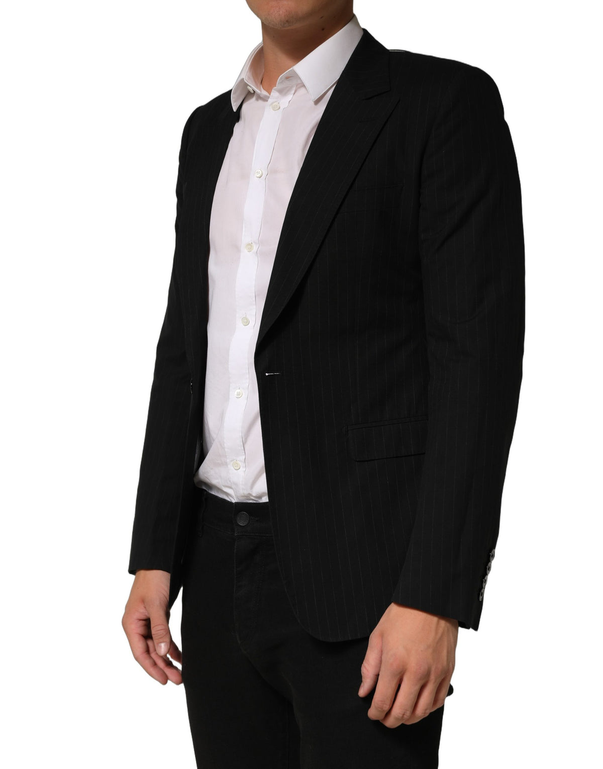 Dolce & Gabbana Black Pinstripe Men Single Breasted Men's Jacket (Pre-Owned)