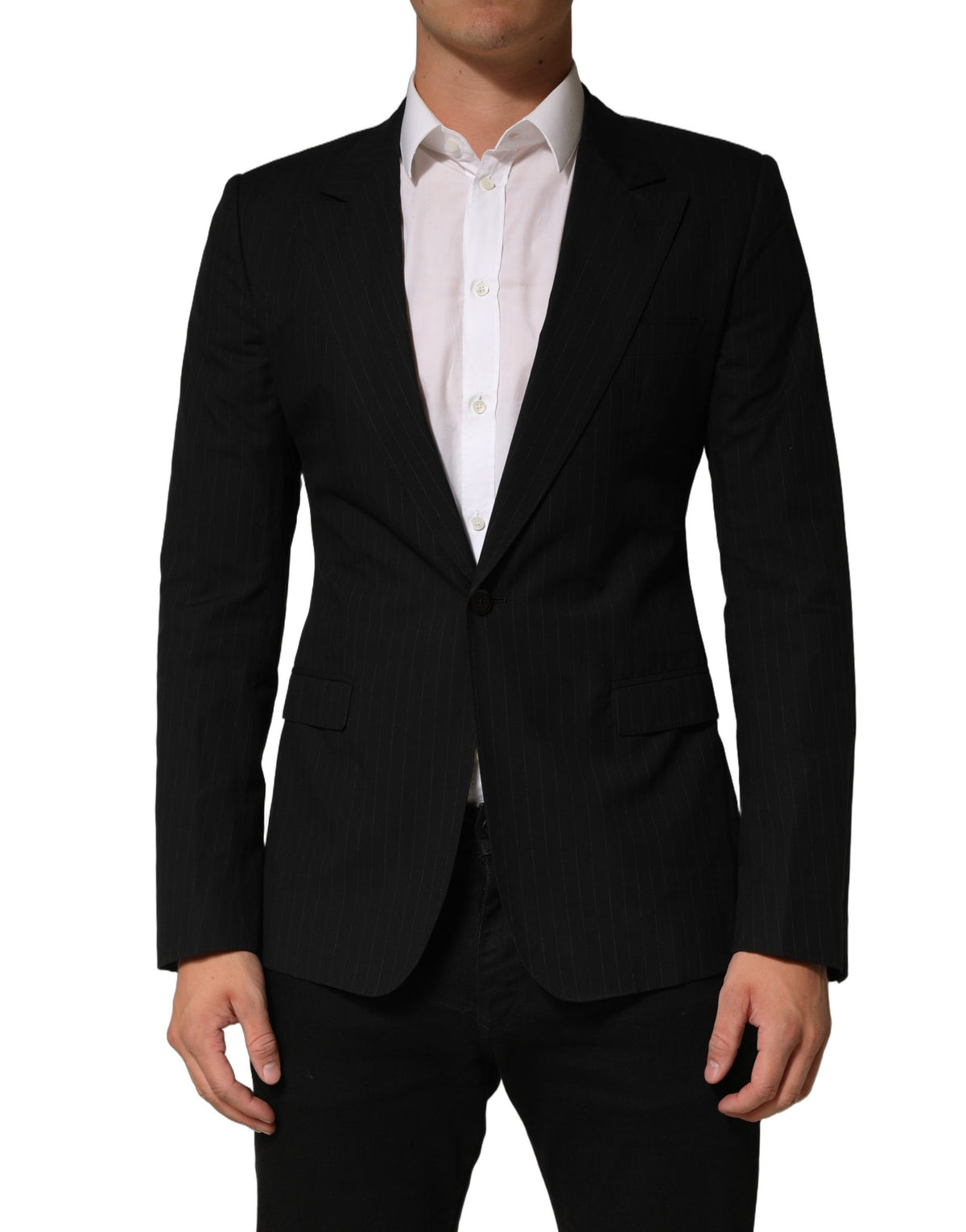 Dolce & Gabbana Black Pinstripe Men Single Breasted Men's Jacket (Pre-Owned)