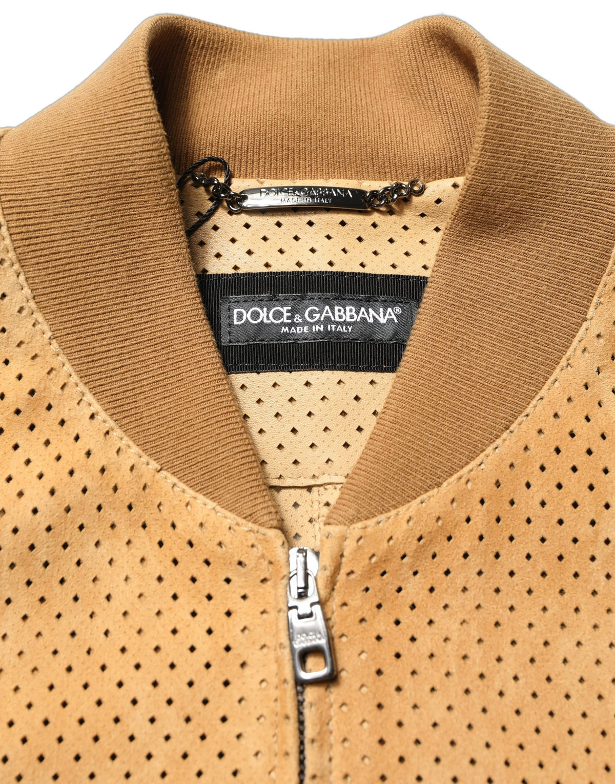 Dolce & Gabbana Beige Leather Perforated Full Zip Men Men's Jacket (Pre-Owned)