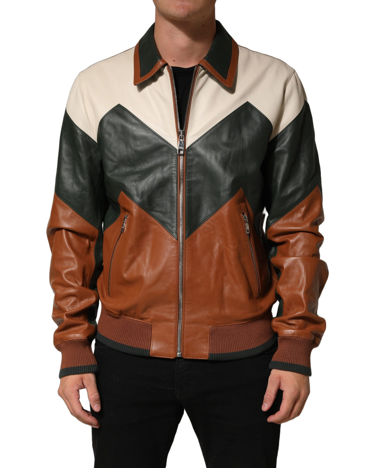 Dolce & Gabbana Multicolored Leather Full Zip Men Men's Jacket (Pre-Owned)