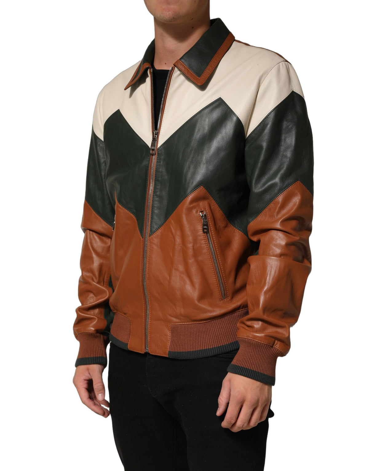 Dolce & Gabbana Multicolored Leather Full Zip Men Men's Jacket (Pre-Owned)