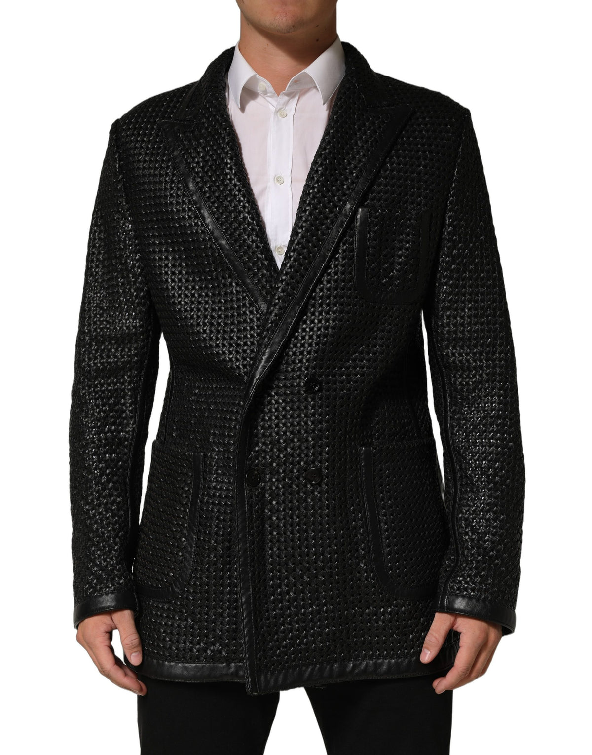 Dolce & Gabbana Black Lamb Leather Double Breasted Men's Jacket