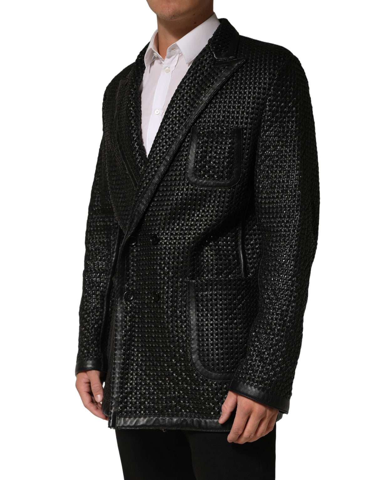Dolce & Gabbana Black Lamb Leather Double Breasted Men's Jacket