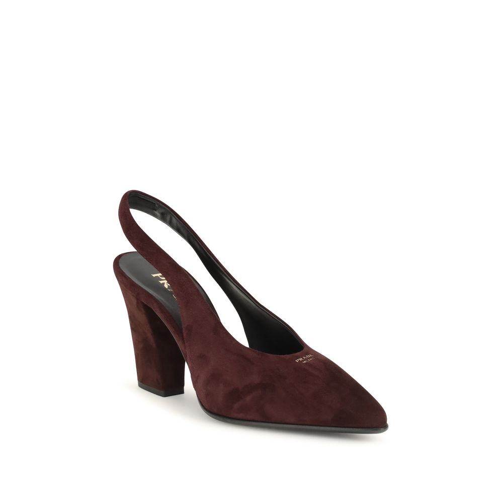 Prada Bordeaux Calf Leather Bos Taurus High Heel Women's Pumps