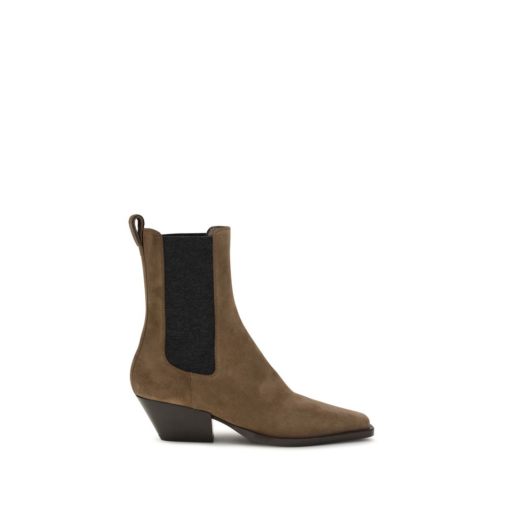 Brunello Cucinelli Brown Calf Leather Bos Taurus Ankle Women's Boots