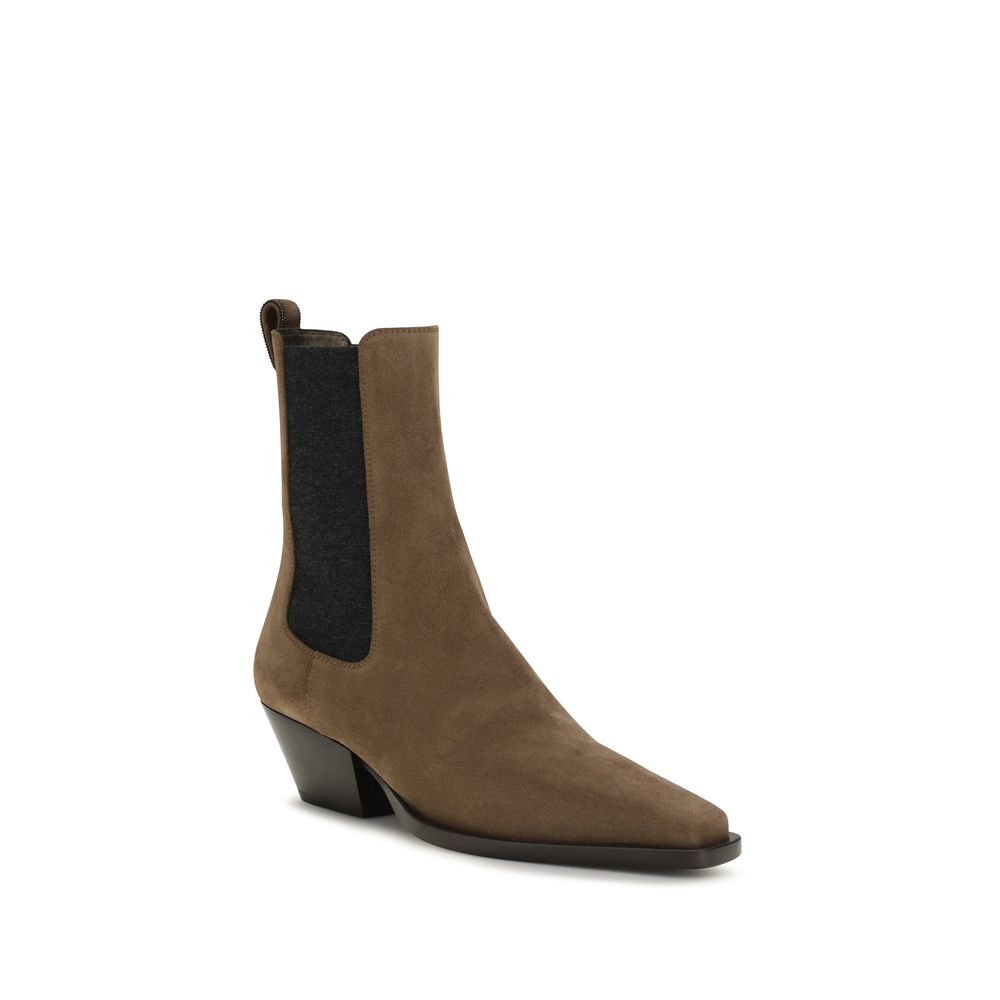 Brunello Cucinelli Brown Calf Leather Bos Taurus Ankle Women's Boots
