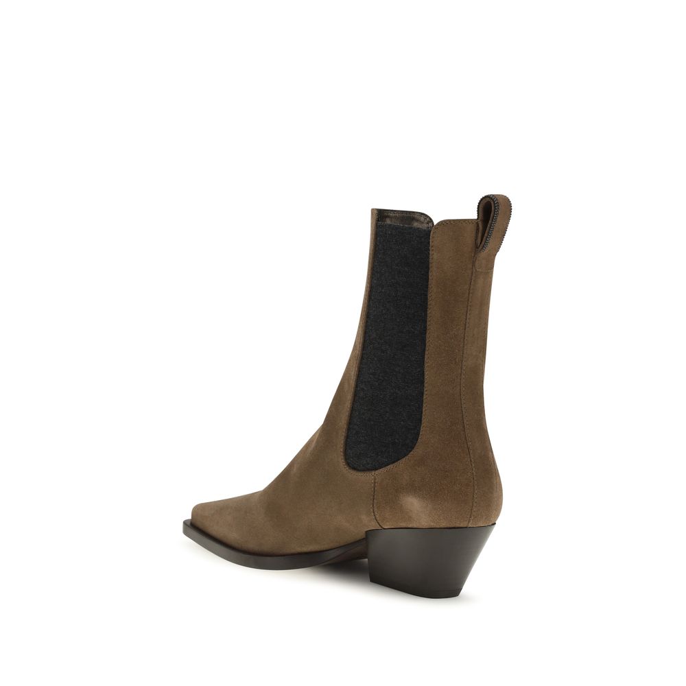 Brunello Cucinelli Brown Calf Leather Bos Taurus Ankle Women's Boots