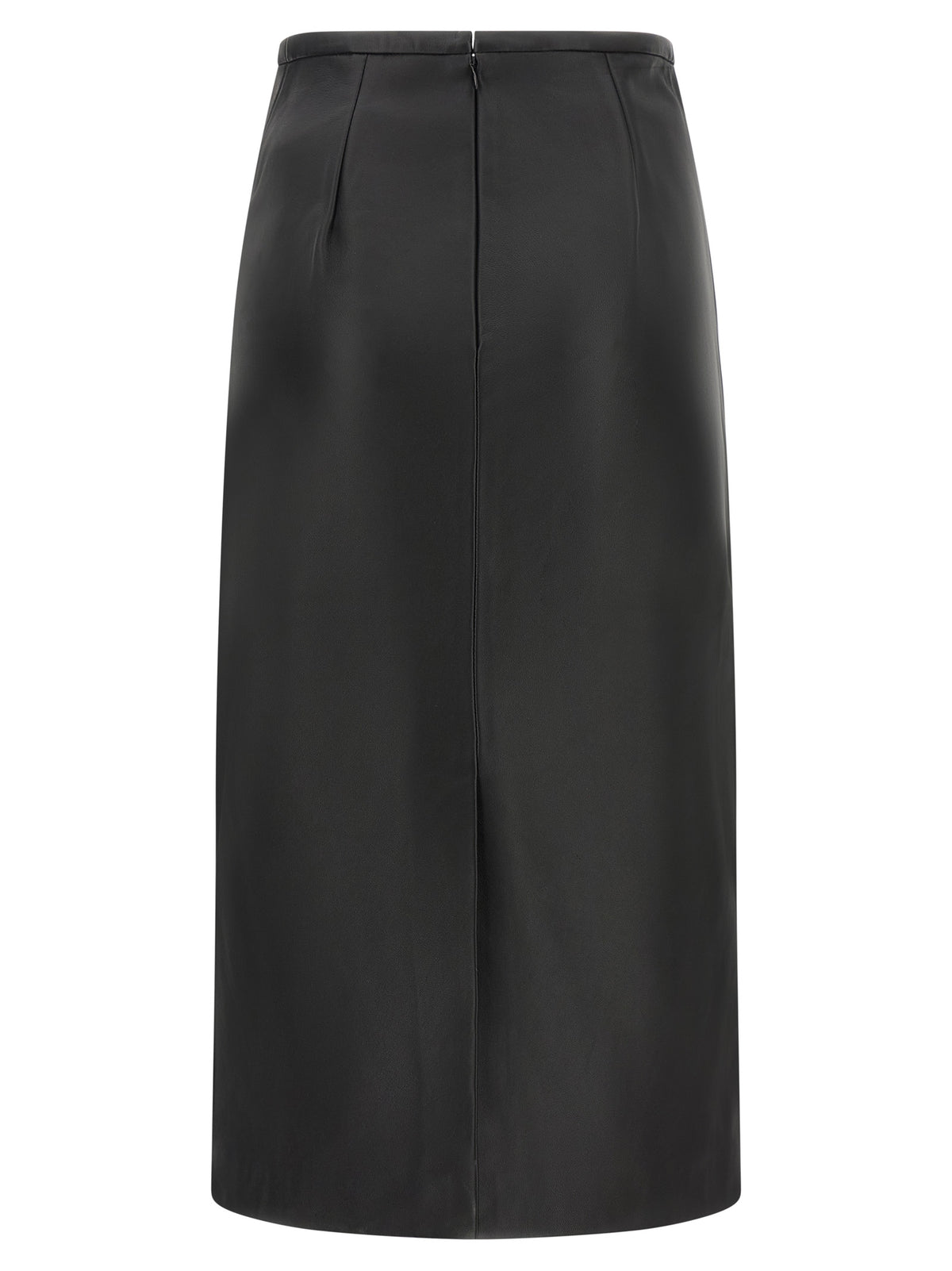 CO Black Lamb Leather Midi Women's Skirt