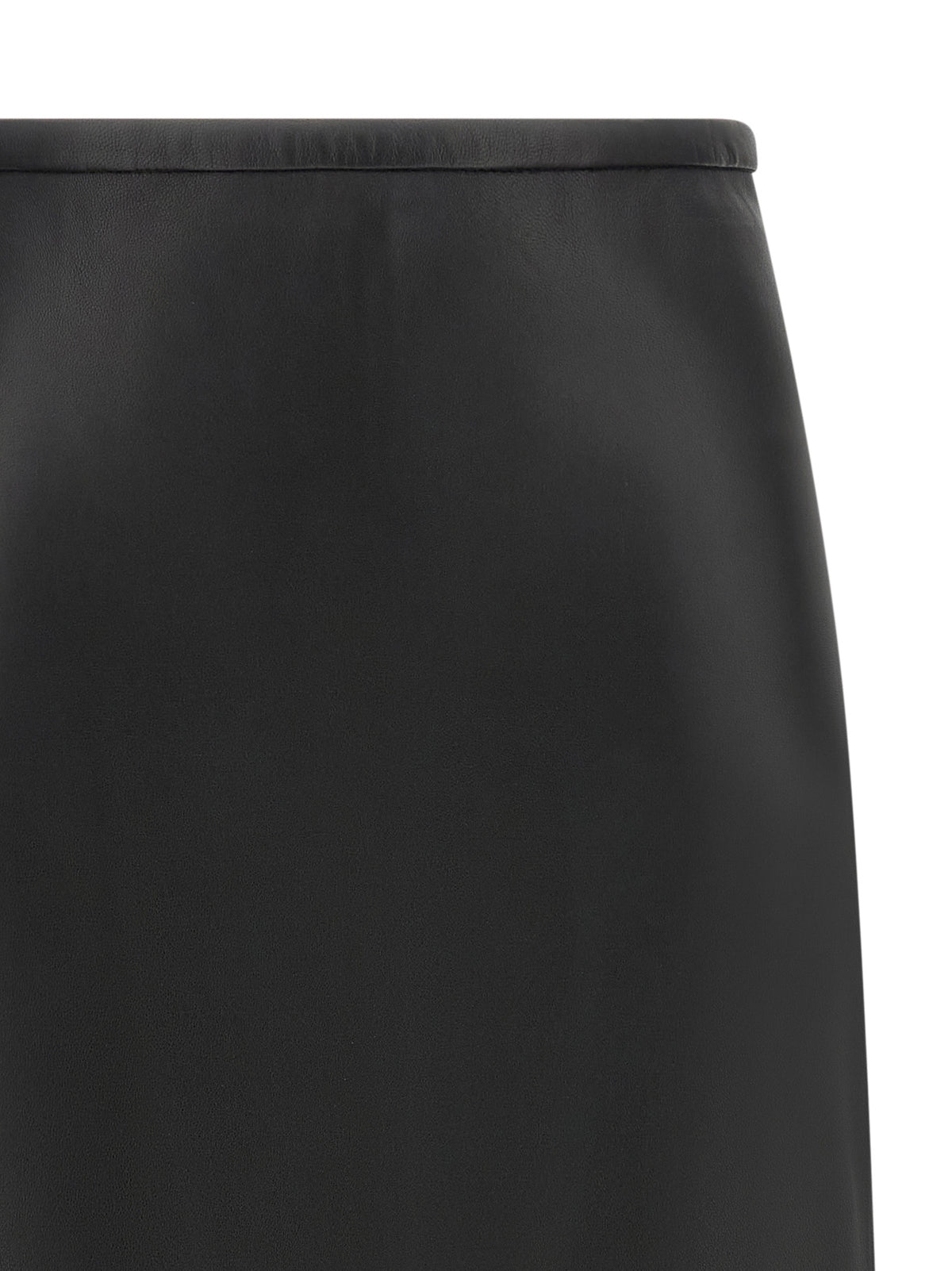 CO Black Lamb Leather Midi Women's Skirt