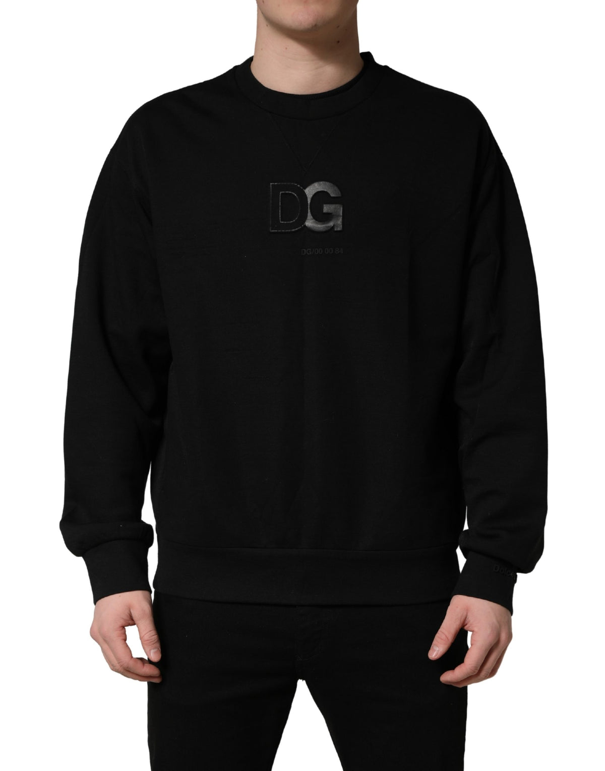 Dolce & Gabbana Black Cotton DG Crew Neck Sweatshirt Men's Sweater
