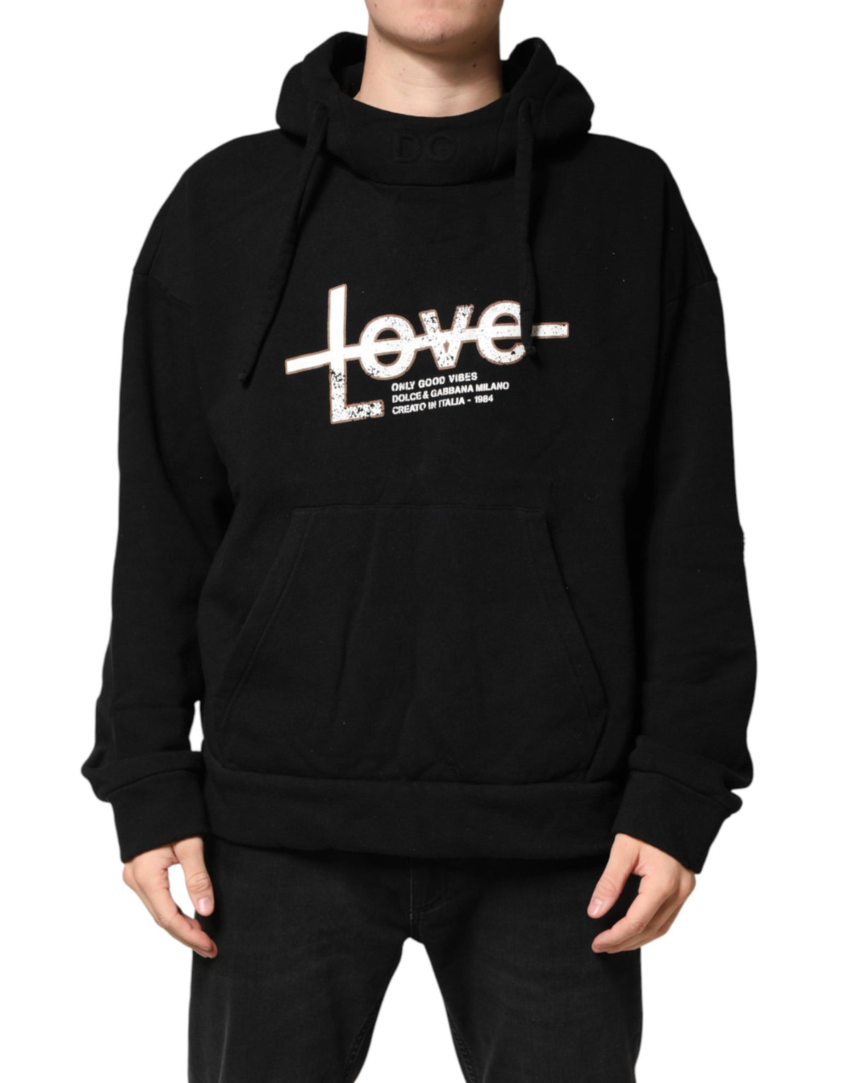 Dolce & Gabbana Black Cotton Printed Men Hooded Sweatshirt Men's Sweater (Pre-Owned)