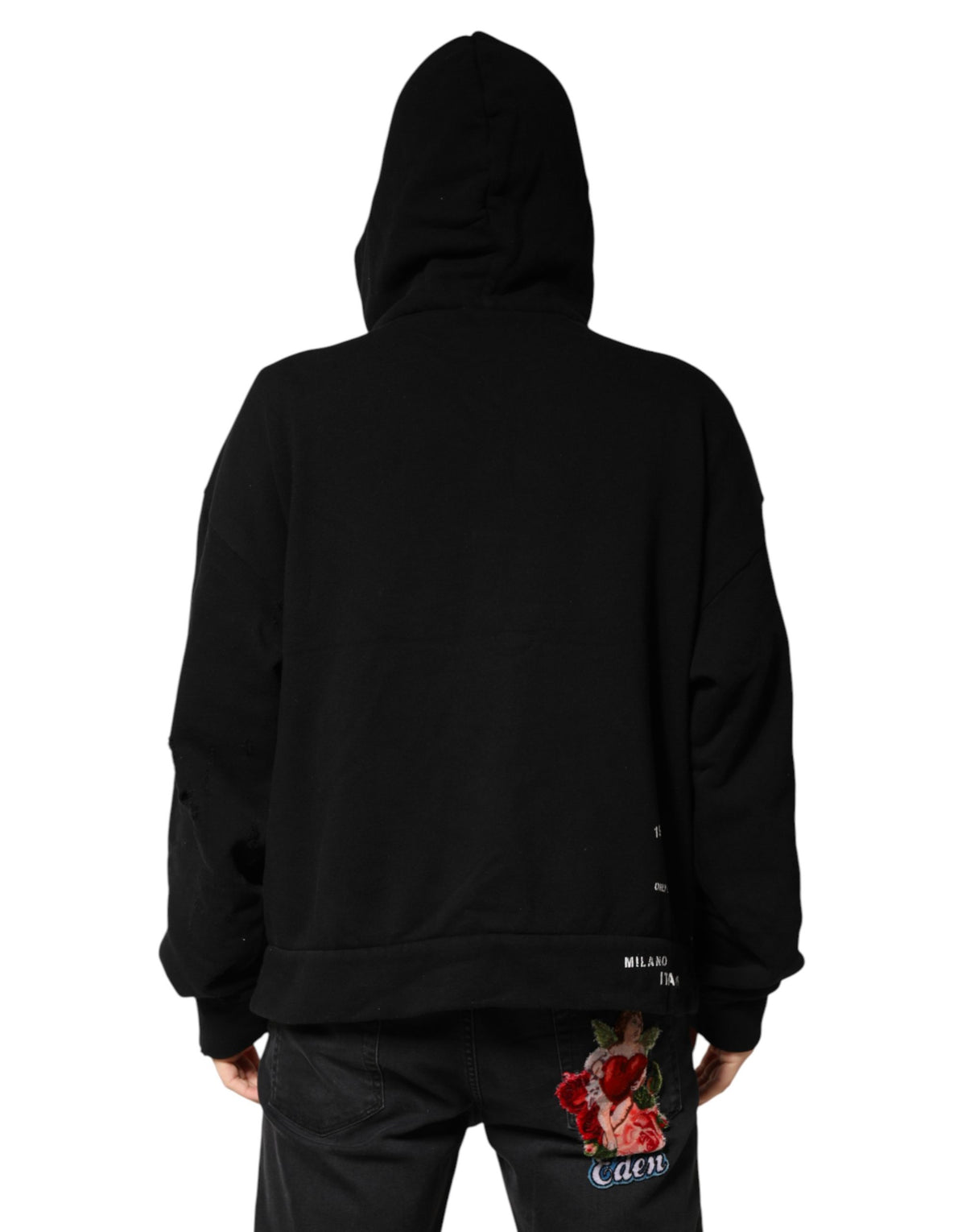 Dolce & Gabbana Black Cotton Printed Men Hooded Sweatshirt Men's Sweater (Pre-Owned)