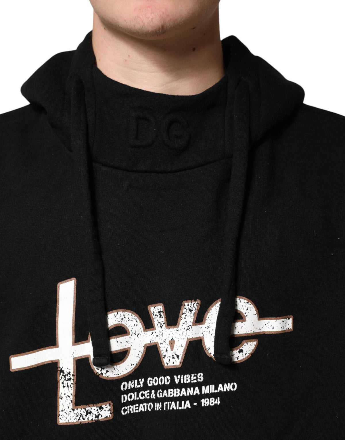 Dolce & Gabbana Black Cotton Printed Men Hooded Sweatshirt Men's Sweater (Pre-Owned)