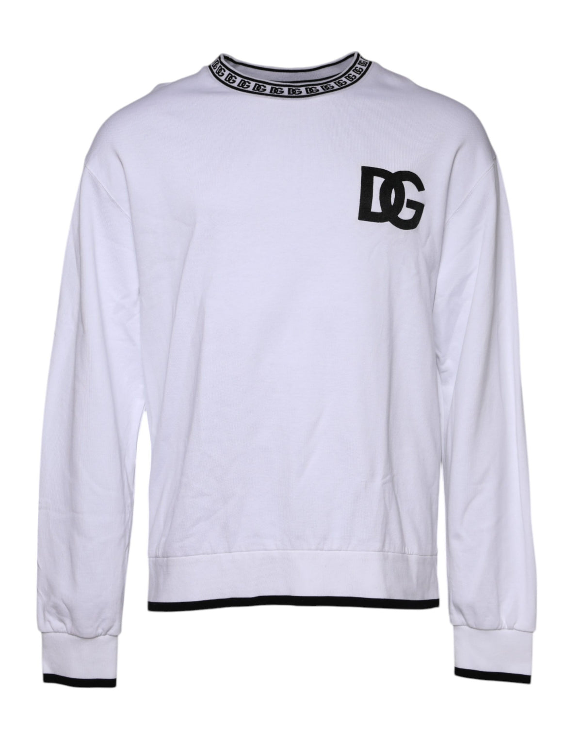 Dolce & Gabbana White Cotton DG Crew Neck Sweatshirt Men's Sweater (Pre-Owned)