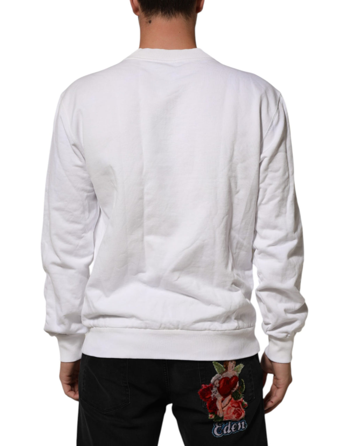 Dolce & Gabbana White Logo Embossed Cotton Sweatshirt Men's Sweater