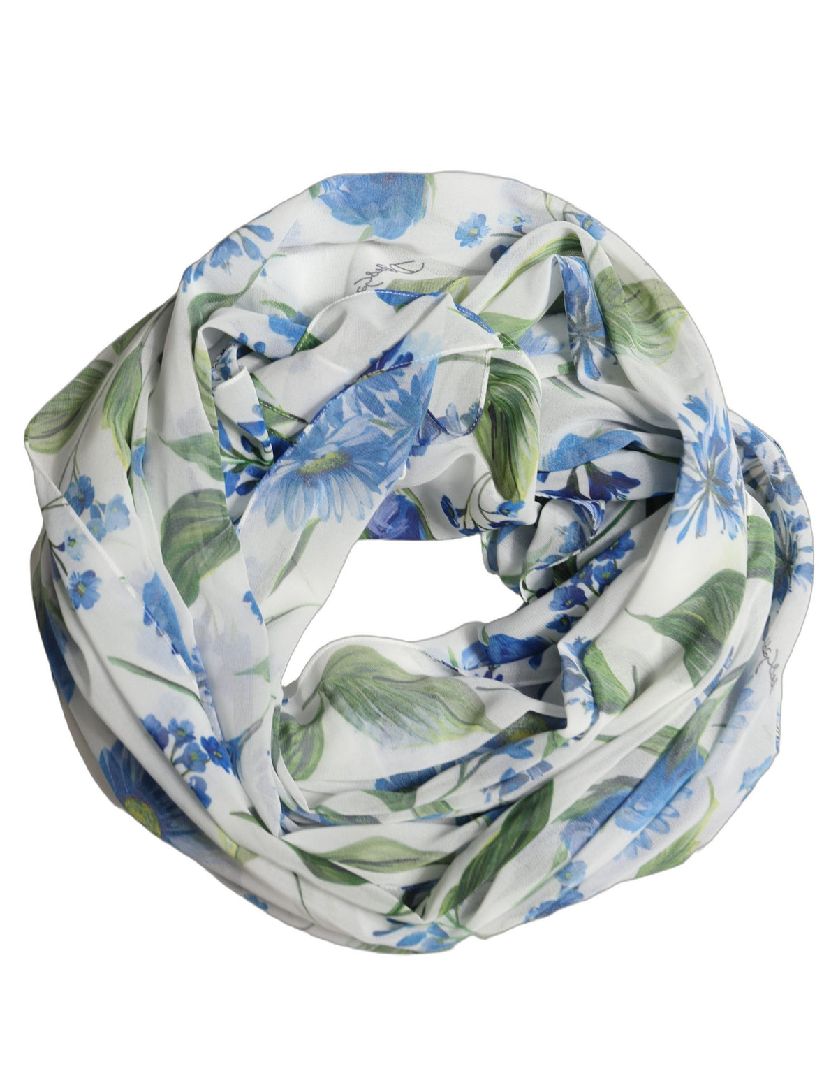 Dolce & Gabbana White Blue Floral Square Foulard Women's Scarf