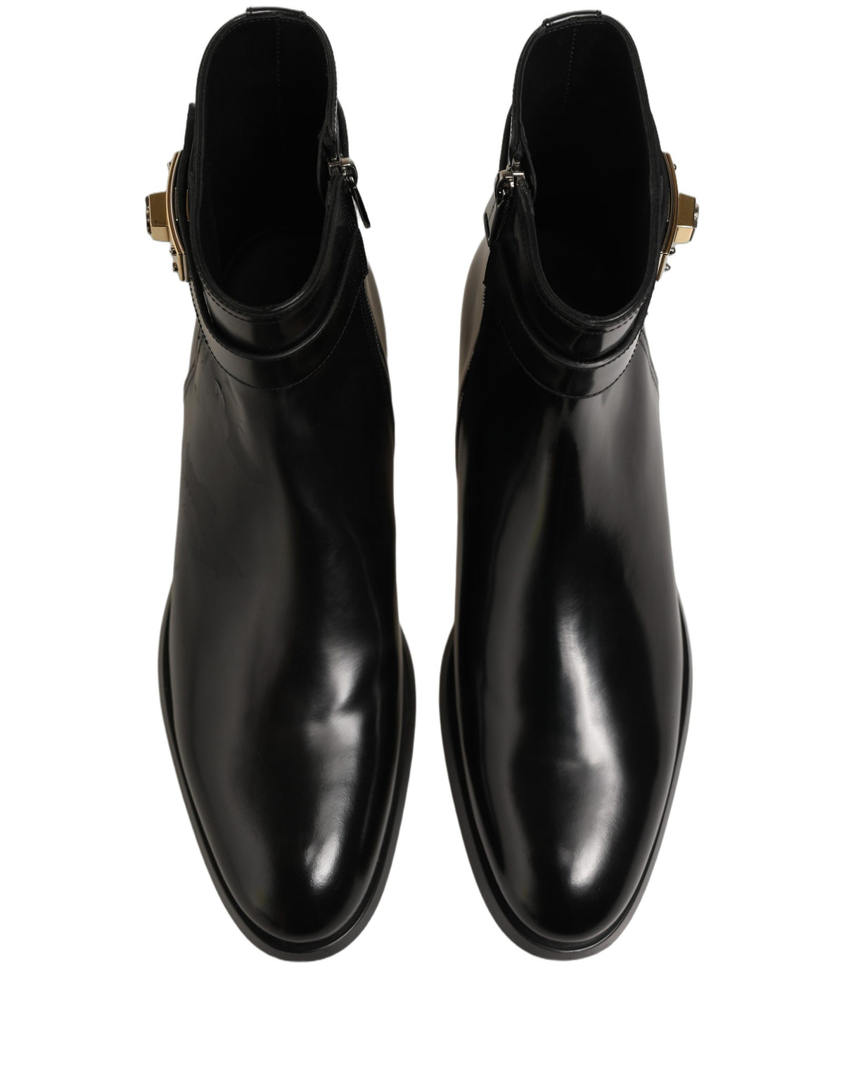 Dolce & Gabbana Black Leather Buckle Mid Calf Boots Men's Shoes