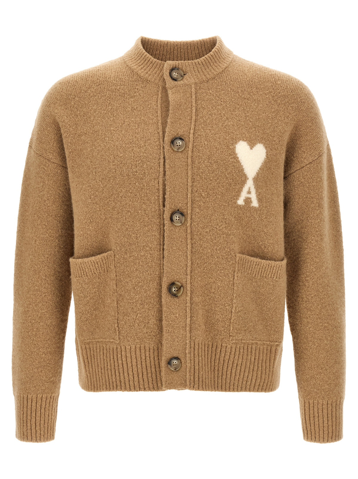 Ami Paris Beige Alpaca Leather Women's Cardigan