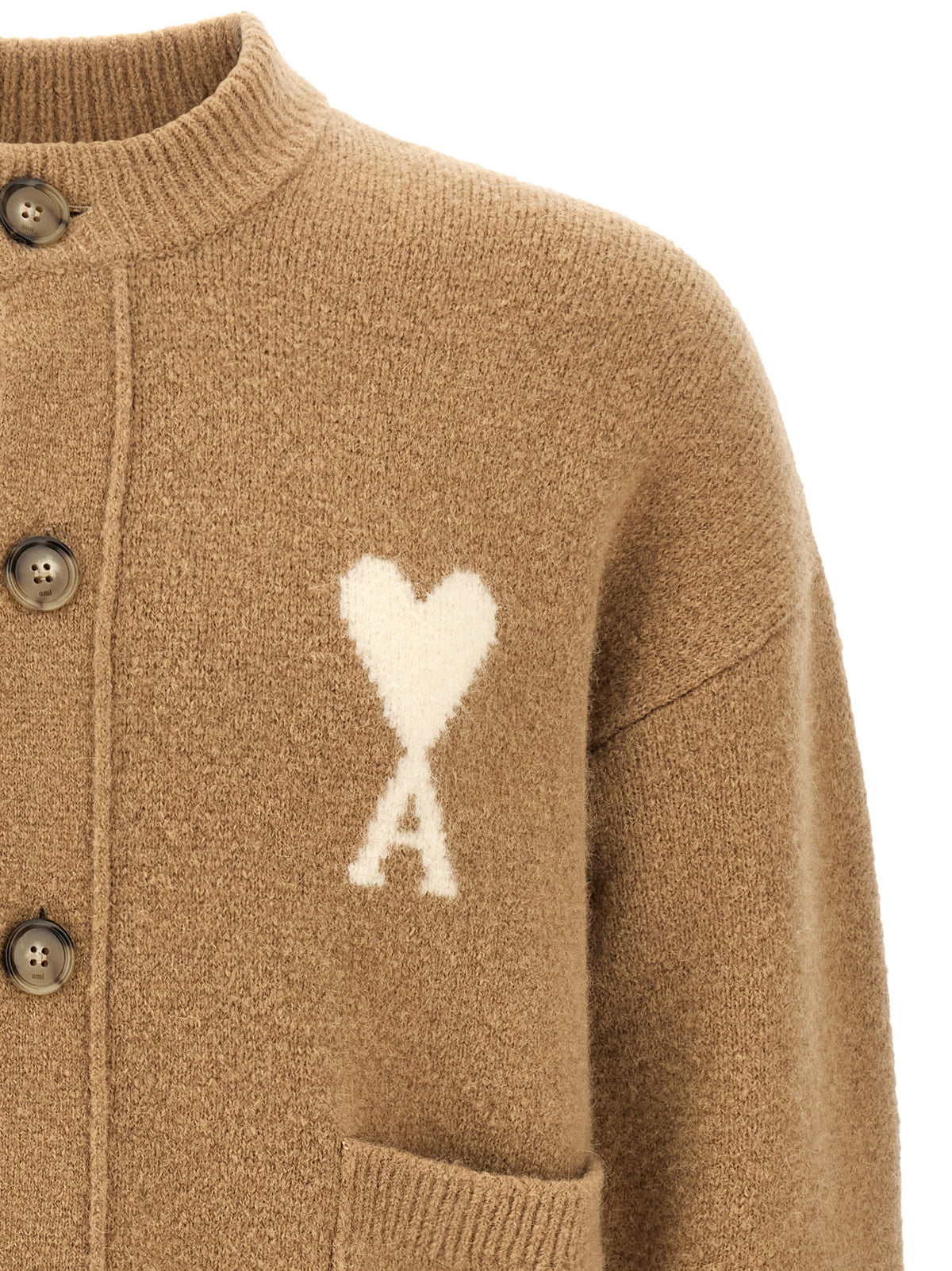 Ami Paris Beige Alpaca Leather Women's Cardigan
