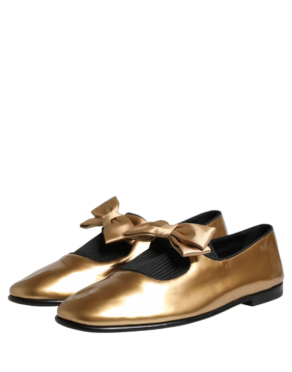 Dolce & Gabbana Metallic Gold Leather Flats Loafers Women's Shoes