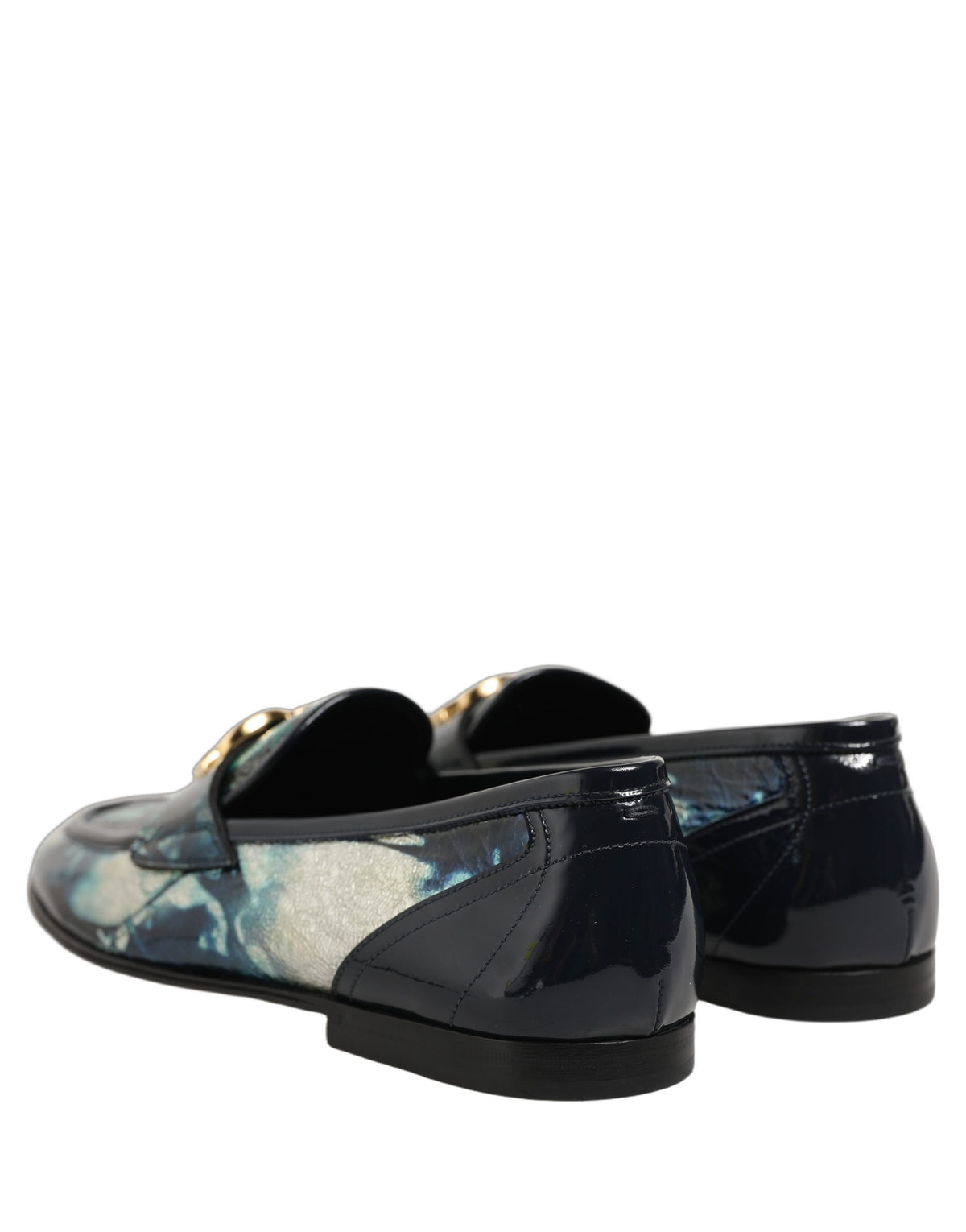 Dolce & Gabbana Metallic Blue Silver Leather DG Loafers Men's Shoes