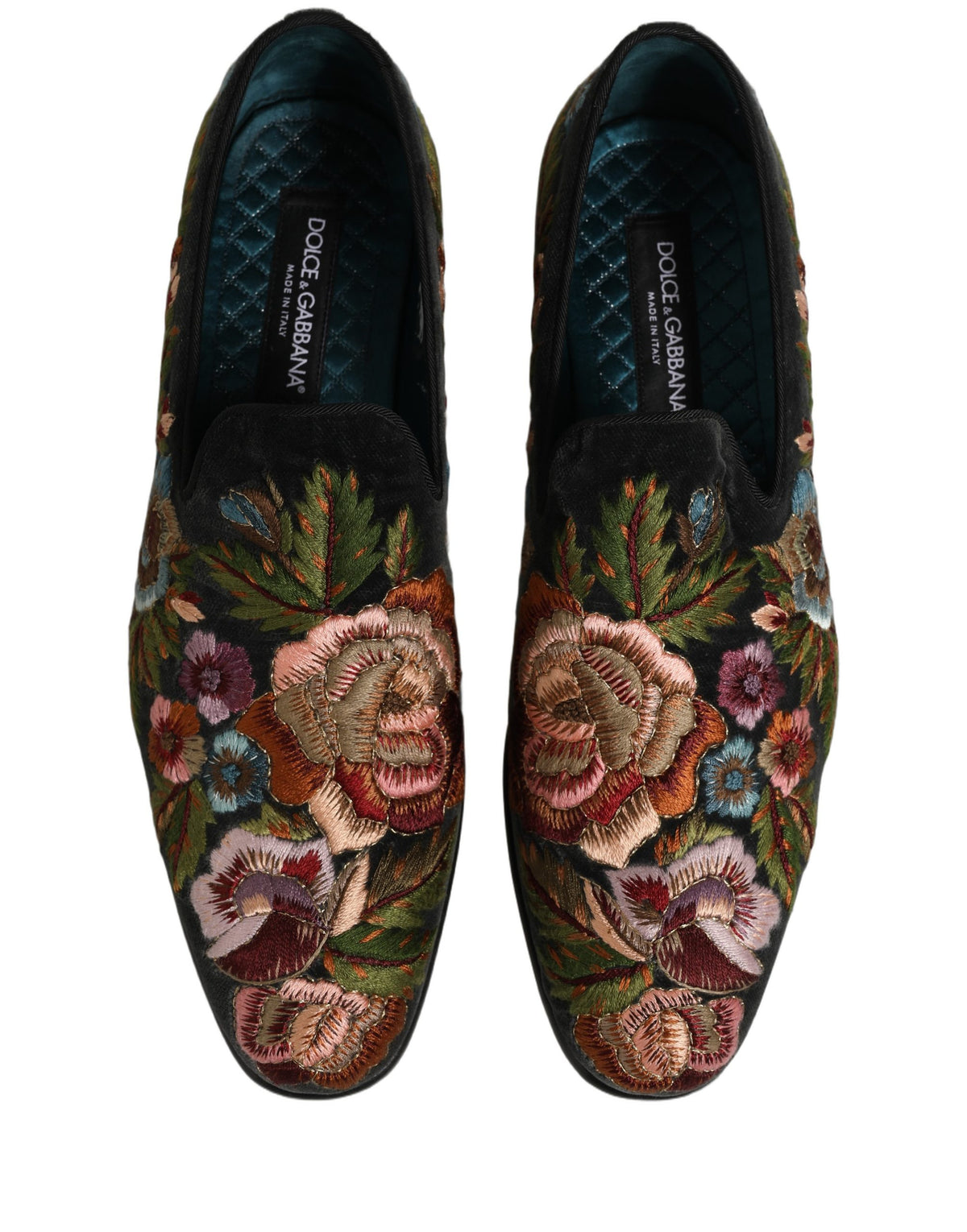 Dolce & Gabbana Black Velvet Floral Embroidery Loafers Men's Shoes